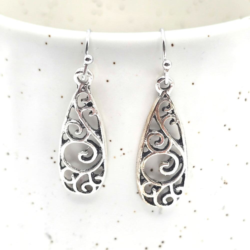 Silver Floral Dangle Hoop Hook Stud Earring‎ Fashion Boho Retro Jewelry ZB01 #02